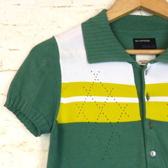 Energie Gold Miss Sixty Polo Shirt Women S Green Argyle Golf Italy Y2K VTG FLAWS - Picture 4 of 14